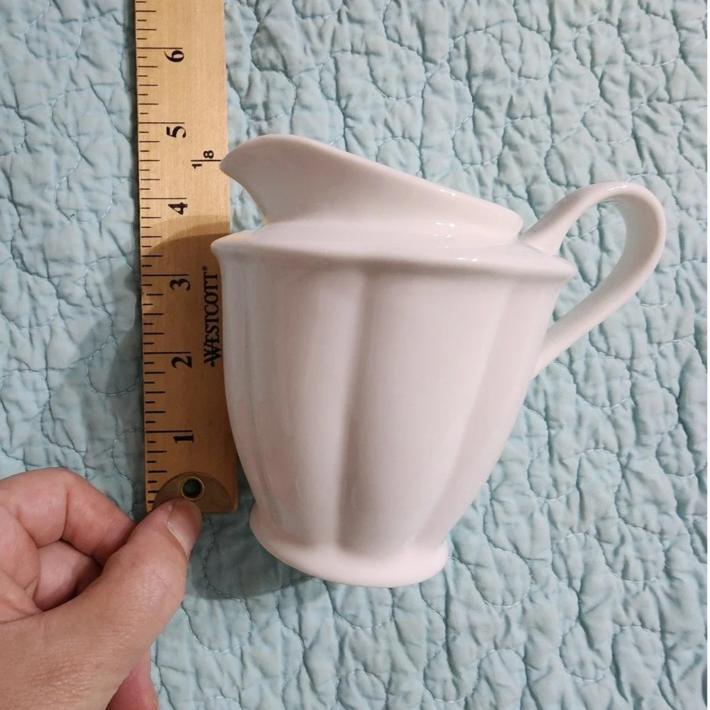 10 Strawberry Street White Ceramic Fluted Creamer Pitcher 4.5 Inch Stoneware